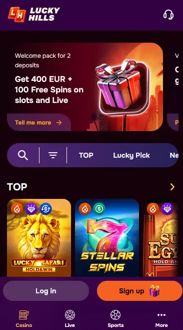 Lucky Hills mobile site on a smartphone